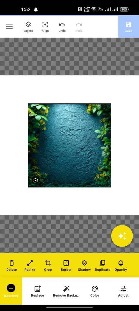 Musamimuk photo editor with crop, border, shadow, opacity, and remove background tools